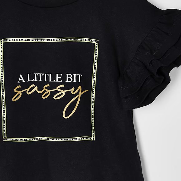 River Island Toddler Girls 'A Little Bit Sassy' Print Frill Sleeve T-Shirt - Picture 3 of 3
